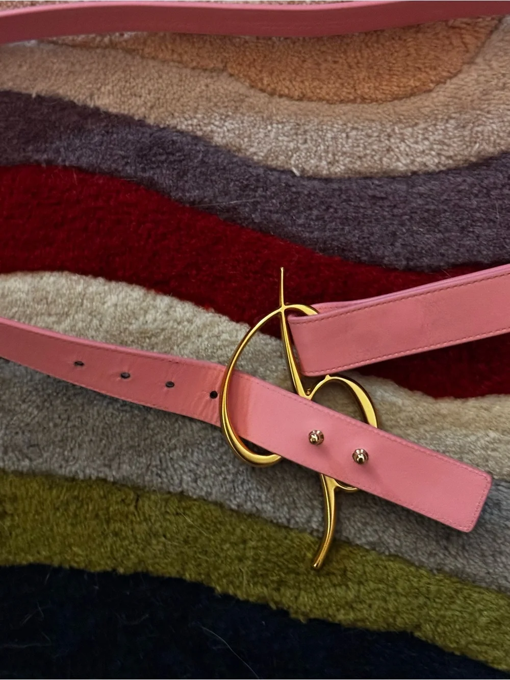 Blumarine Pink Leather Belt with Gold Logo Buckle